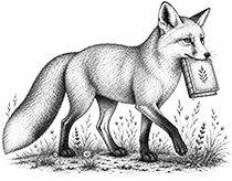 Fox sitting with book illustration