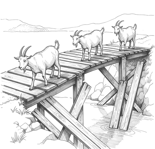 goats crossing bridge fable illustration