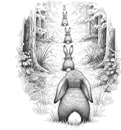 rabbit with falling ears fable illustration